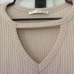 Women's Beige V-Neck Knit Top